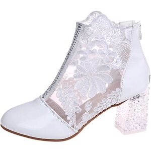 Elegant White Lace Heeled Boots